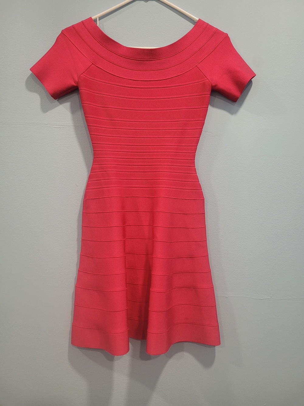 Herve Leger Rose Red Off-Shoulder Fit & Flare Mini Dress
